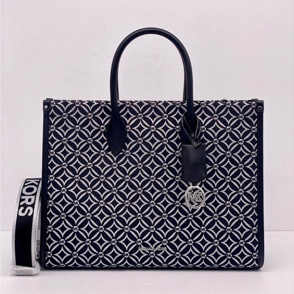 Michael Kors Mirella Medium Metallic Logo Jacquard Tote Bag - Picture 3 of 11